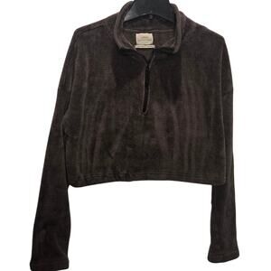 Urban Outfitters Angela Fleece Cropped Quarter Zip Sweatshirt Dark Gray sz M